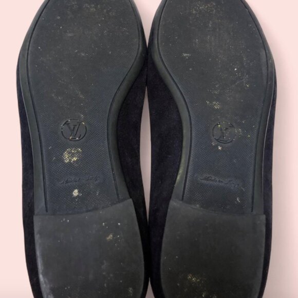 Louis Vuitton Black Suede Ballerina Uniform Flats with Logo Sz EU 36.5 - Picture 6 of 6